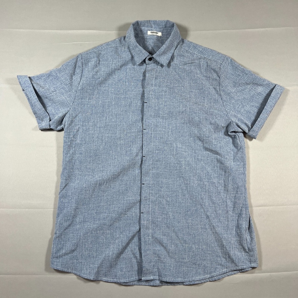 Coofandy Button Up Shirt Mens Large Heather Blue Linen Short Sleeve Casual Wear